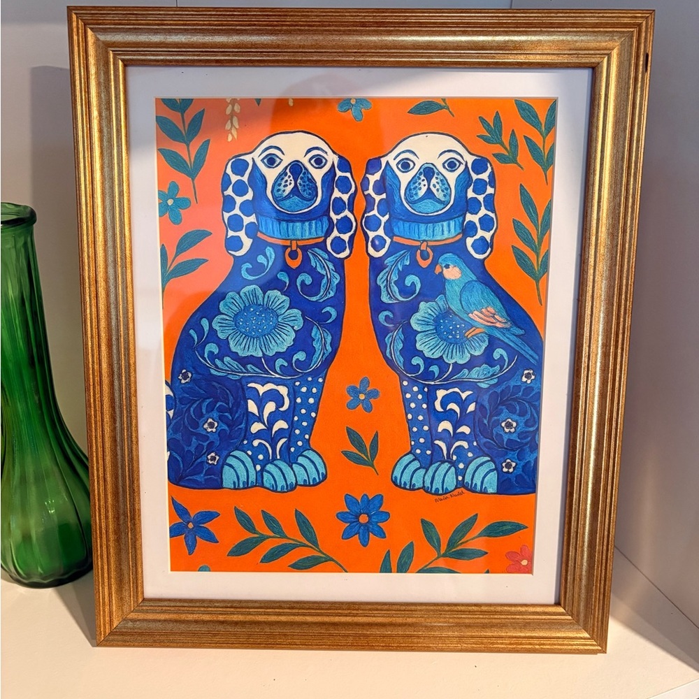 Chinoiserie Dog Art 8x10 Gold Frame